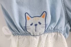 “Where Is The Cat?” Denim Bloomers Shorts -Kawaii Fashion Shop Japan Style 2021 New Lace Elastic Waist Bloomers Cat Head Embroidered Denim Shorts Women Sweet Ladies 5