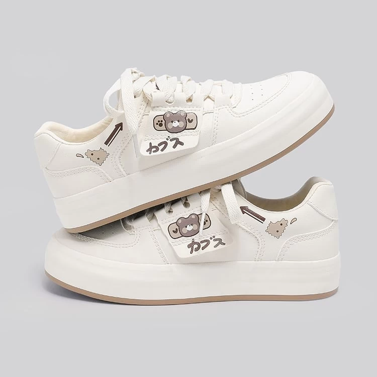 Japanese All-match Cute Bear White Sneakers 3 Japanese All-match Cute Bear White Sneakers