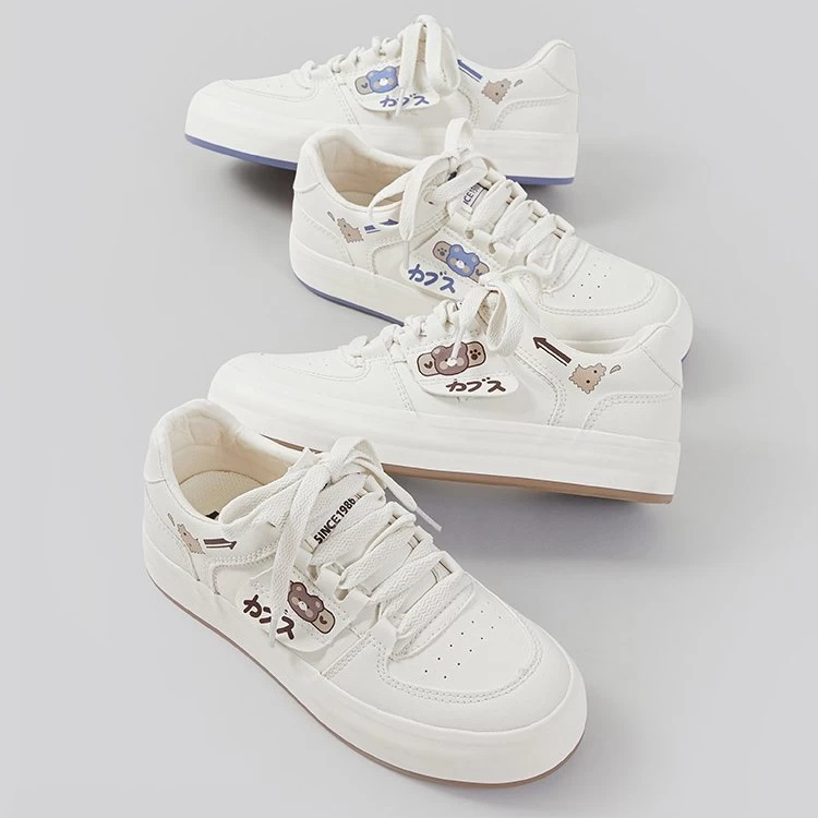 Japanese All-match Cute Bear White Sneakers 9 Japanese All-match Cute Bear White Sneakers - Image 7