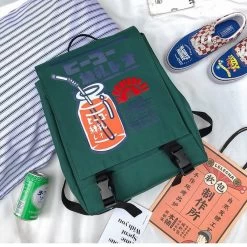 Kawaii Anime Print Nylon Backpack 10 Kawaii Anime Print Nylon Backpack -Kawaii Fashion Shop Japanese Anime Print Backpack Bag Girls Boys Students Waterproof Hasp Schoolbag Cartoon Nylon Balck Female Man 2