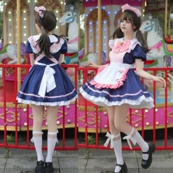 Japanese Blue Maid Lolita Dress -Kawaii Fashion Shop Japanese Blue Maid Lolita Dress 6