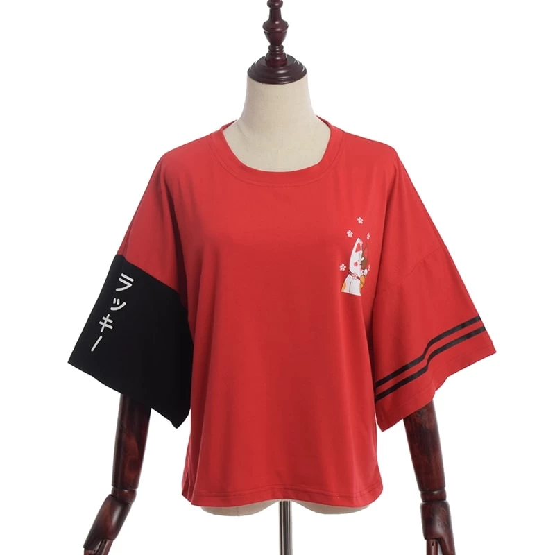 Japanese Lucky Cat Print T-shirt 4 Japanese Lucky Cat Print T-shirt - Image 2