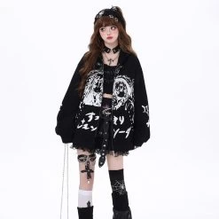 Japanese Dark Style Cartoon Comic Print Hooded Coat -Kawaii Fashion Shop Japanese Dark Style Cartoon Comic Print Hooded Coat 6