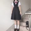 Kawaii Bow Tie Pleated Suspender Skirt Two Pieces Set -Kawaii Fashion Shop Japanese Girl Long Two Color Pleated Dress 2021 Summer New Sleeveless Bow Tie Uniform Jk College