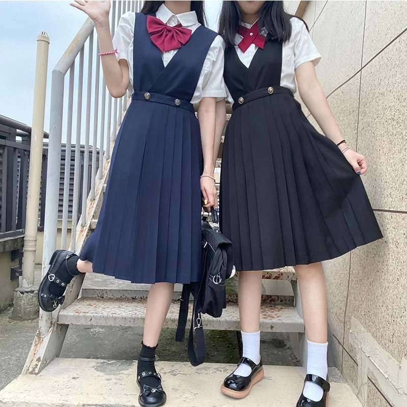 Kawaii Bow Tie Pleated Suspender Skirt Two Pieces Set 6 Kawaii Bow Tie Pleated Suspender Skirt Two Pieces Set - Image 4