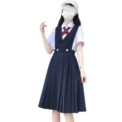 Kawaii Bow Tie Pleated Suspender Skirt Two Pieces Set 13 Kawaii Bow Tie Pleated Suspender Skirt Two Pieces Set -Kawaii Fashion Shop Japanese Girl Long Two Color Pleated Dress 2021 Summer New Sleeveless Bow Tie Uniform Jk College 5