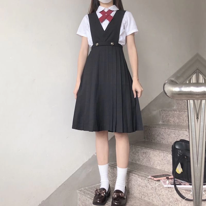 Kawaii Bow Tie Pleated Suspender Skirt Two Pieces Set 3 Kawaii Bow Tie Pleated Suspender Skirt Two Pieces Set