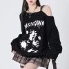 Japanese Harajuku Style Black Comic Embroidered Sweater -Kawaii Fashion Shop Japanese Harajuku Style Black Comic Embroidered Sweater 1