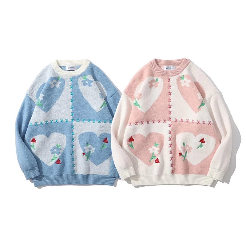 Japanese Heart Embroidered Round Neck Sweater 4 Japanese Heart Embroidered Round Neck Sweater - Image 2