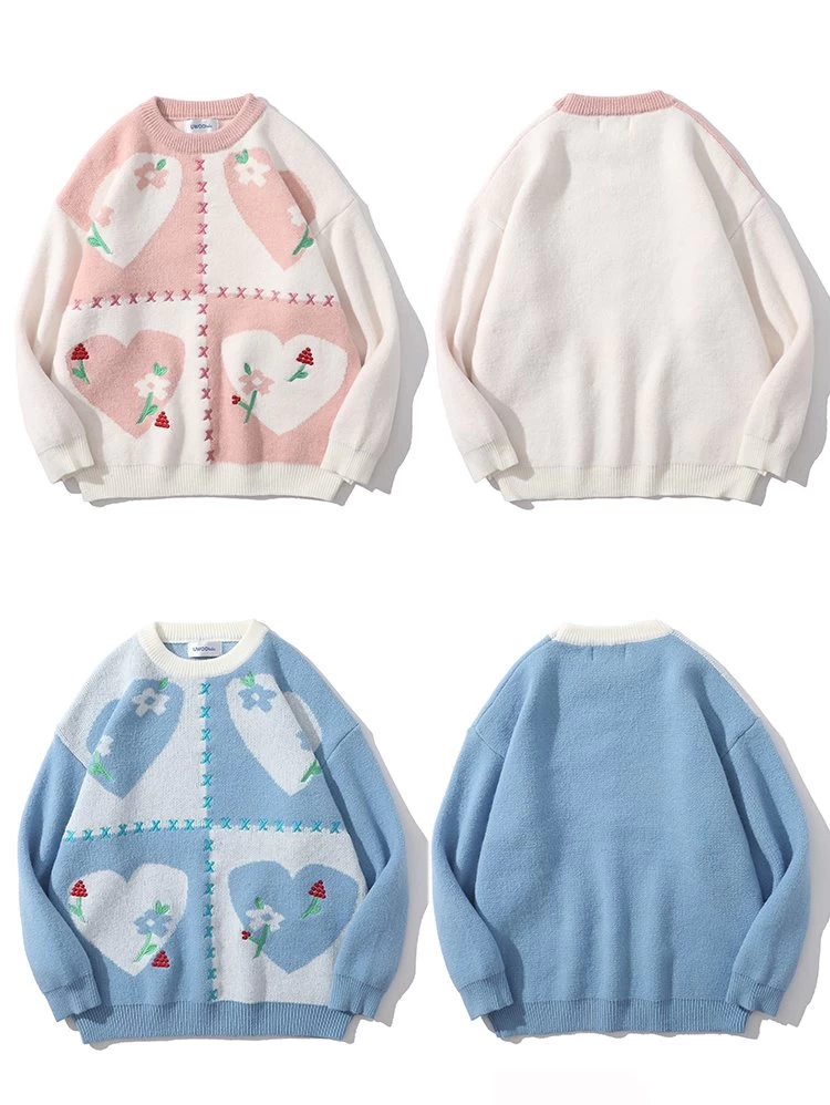 Japanese Heart Embroidered Round Neck Sweater 5 Japanese Heart Embroidered Round Neck Sweater - Image 3