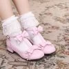 Pink Bow Lolita Shoes -Kawaii Fashion Shop Japanese Lolita Round Head Bow Thick Heel Sweet Lace Cute Girl Princess Shoes JK Uniform Lolita