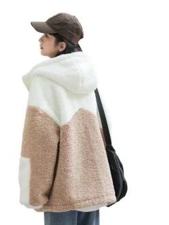 Japanese Loose Lamb Wool Hooded Coat -Kawaii Fashion Shop Japanese Loose Lamb Wool Hooded Coat 3
