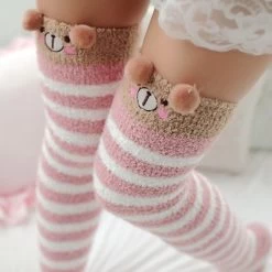 Cute Japanese Mori Girl Thigh High Socks -Kawaii Fashion Shop Japanese Mori Girl Animal Modeling Knee Socks Striped Cute Lovely Kawaii Cozy Long Thigh High Socks 4