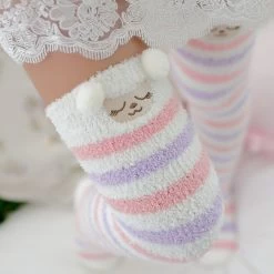 Cute Japanese Mori Girl Thigh High Socks -Kawaii Fashion Shop Japanese Mori Girl Animal Modeling Knee Socks Striped Cute Lovely Kawaii Cozy Long Thigh High Socks 5