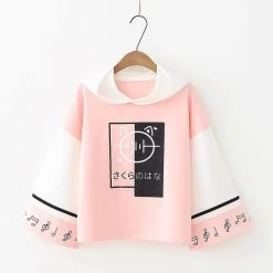 Japanese Musical Note Printed Color Block Hoodie