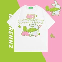 Japanese Retro Cartoon Rabbit Print T-shirt