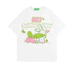 Japanese Retro Cartoon Rabbit Print T-shirt -Kawaii Fashion Shop Japanese Retro Cartoon Rabbit Print T shirt 7