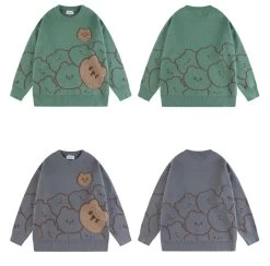 Japanese Retro Lazy Wind Bear Pullover Sweater -Kawaii Fashion Shop Japanese Retro Lazy Wind Bear Pullover Sweater 6