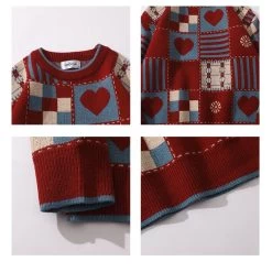Japanese Retro Plaid Round Neck Sweater -Kawaii Fashion Shop Japanese Retro Plaid Round Neck Sweater 6
