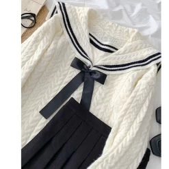 Japanese Cute Sailor Collar Sweater -Kawaii Fashion Shop Japanese Sailor Collar Knitted Casual Cute Sweater Women s Fall Spring Loose Overwear Lolita Knit Top 5