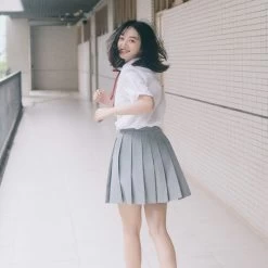 School Uniforms Sailor Shirt + Pleated Skirt Sets -Kawaii Fashion Shop Japanese School Uniforms JK Sailor White Shirt High Waist Pleated Skirt Sets Student College Suits 2 3