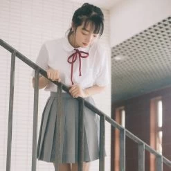 School Uniforms Sailor Shirt + Pleated Skirt Sets -Kawaii Fashion Shop Japanese School Uniforms JK Sailor White Shirt High Waist Pleated Skirt Sets Student College Suits 2 5
