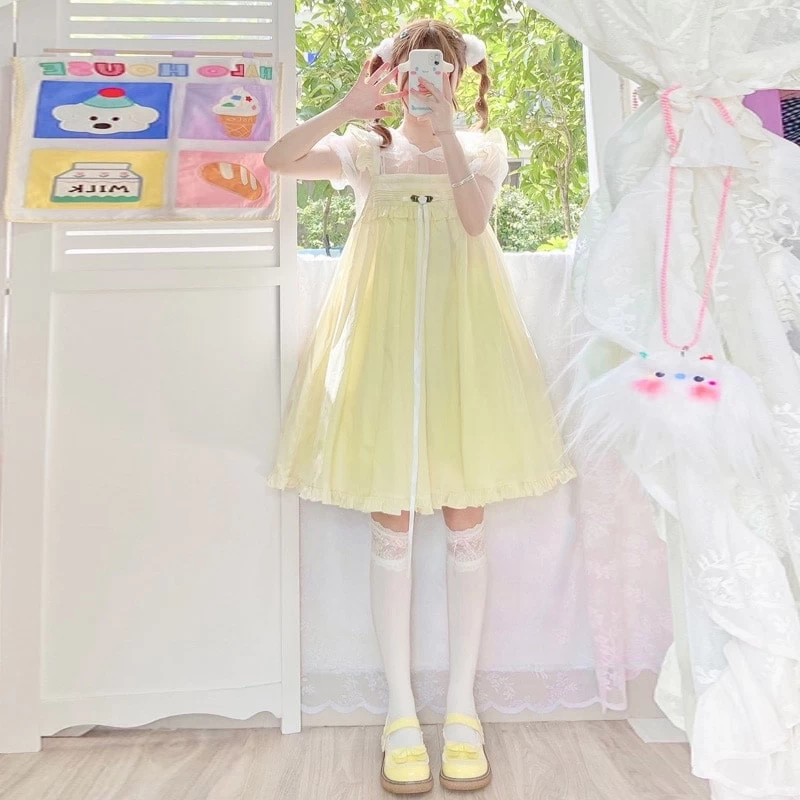 Japanese Soft Girl Pink Lace Midi Dress 4 Japanese Soft Girl Pink Lace Midi Dress - Image 2