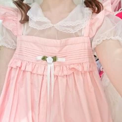 Japanese Soft Girl Pink Lace Midi Dress 13 Japanese Soft Girl Pink Lace Midi Dress -Kawaii Fashion Shop Japanese Soft Girl Kawaii Dress Sweet Cute Bow Lace Up Flying Sleeves Lolita Strap Dresses Pink 5