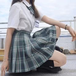 Japanese School Uniform JK Pleated Skirt -Kawaii Fashion Shop Japanese Student Short Long Sleeve Sexy Jk Set School Uniform with Socks Pleated Skirt Girl Seifuku 5