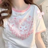 Kawaii Cute Cartoon Kuromied Printed T-shirt -Kawaii Fashion Shop Japanese Style Cartoon Cute Kuromied Printed Short Sleeve Pink White T shirt Lolita JK Girl Student