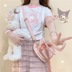 Kawaii Cute Cartoon Kuromied Printed T-shirt 13 Kawaii Cute Cartoon Kuromied Printed T-shirt -Kawaii Fashion Shop Japanese Style Cartoon Cute Kuromied Printed Short Sleeve Pink White T shirt Lolita JK Girl Student 5