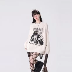 Japanese Style Comic Embroidery Loose Sweater 10 Japanese Style Comic Embroidery Loose Sweater -Kawaii Fashion Shop Japanese Style Comic Embroidery Loose Sweater 2