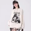 Japanese Style Comic Embroidery Loose Sweater -Kawaii Fashion Shop Japanese Style Comic Embroidery Loose Sweater 4