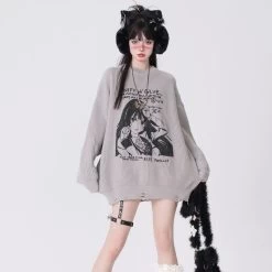 Japanese Style Comic Embroidery Loose Sweater 11 Japanese Style Comic Embroidery Loose Sweater -Kawaii Fashion Shop Japanese Style Comic Embroidery Loose Sweater 5