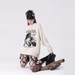 Japanese Style Comic Embroidery Loose Sweater 13 Japanese Style Comic Embroidery Loose Sweater -Kawaii Fashion Shop Japanese Style Comic Embroidery Loose Sweater 7
