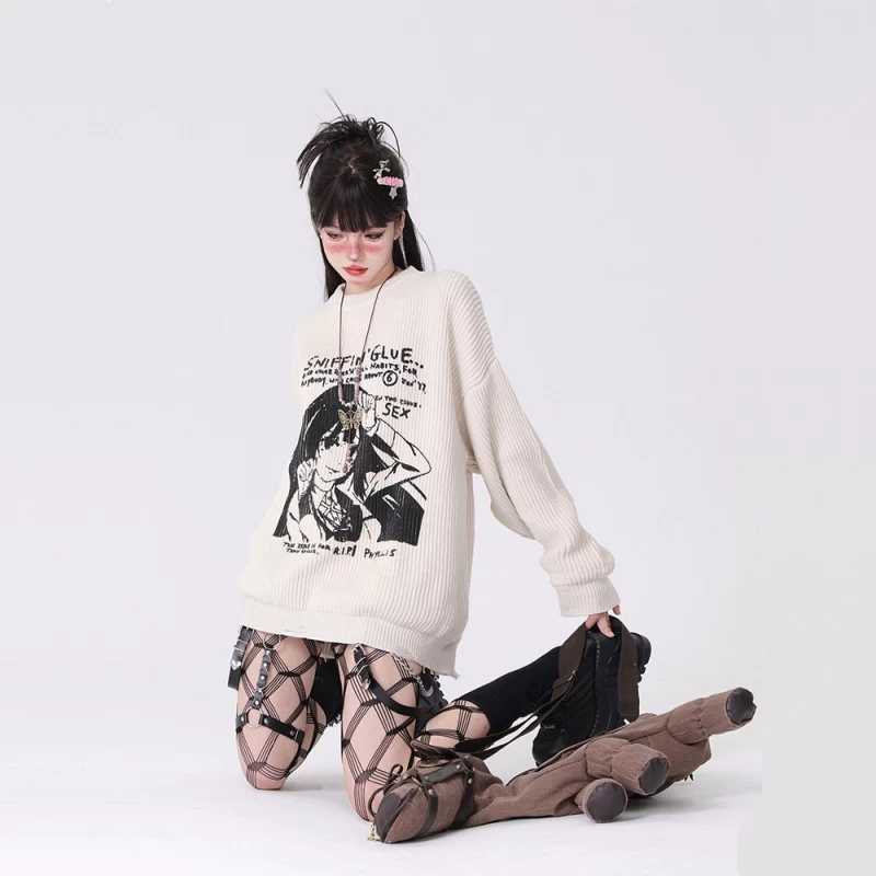 Japanese Style Comic Embroidery Loose Sweater 8 Japanese Style Comic Embroidery Loose Sweater - Image 6