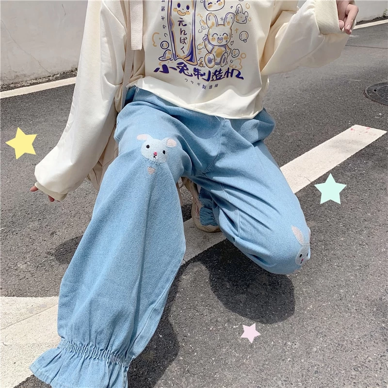 Kawaii Rabbit Embroidered Jogger Pants 5 Kawaii Rabbit Embroidered Jogger Pants - Image 3