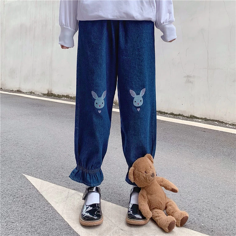 Kawaii Rabbit Embroidered Jogger Pants 3 Kawaii Rabbit Embroidered Jogger Pants