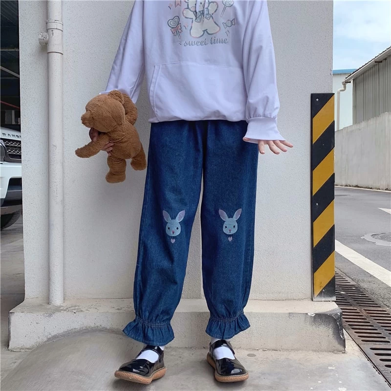 Kawaii Rabbit Embroidered Jogger Pants 8 Kawaii Rabbit Embroidered Jogger Pants - Image 6