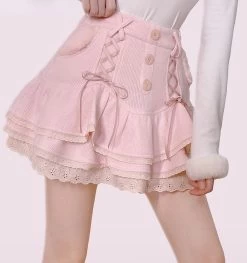 Pink Dollette Skirt 11 Pink Dollette Skirt -Kawaii Fashion Shop Japanese Sweet Lolita Mini Skirt Women Winter Lace Casual Elegant Kawaii Female Skirt High Waist Bandage 2