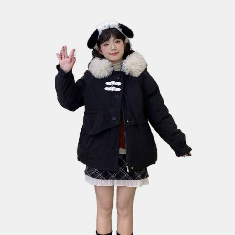 Japanese Sweet Style Black Loose Hooded Coat 3 Japanese Sweet Style Black Loose Hooded Coat