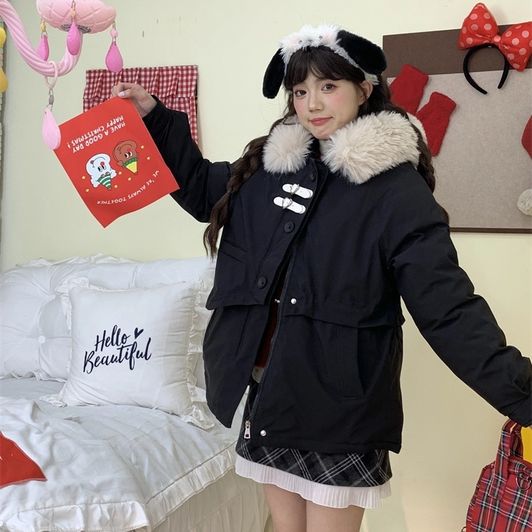 Japanese Sweet Style Black Loose Hooded Coat 8 Japanese Sweet Style Black Loose Hooded Coat - Image 6