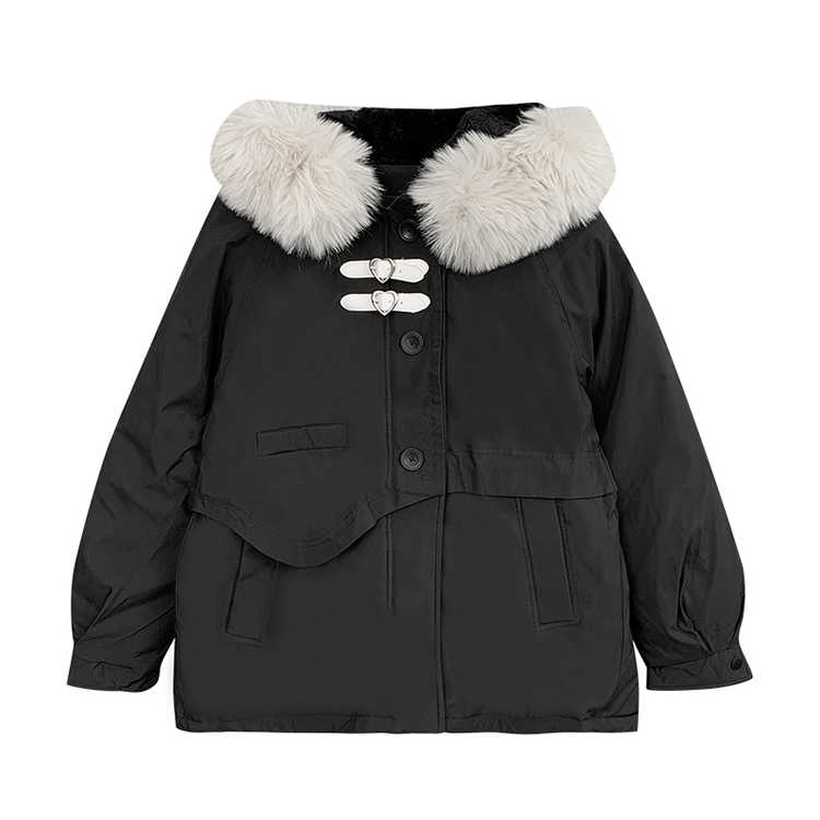 Japanese Sweet Style Black Loose Hooded Coat 4 Japanese Sweet Style Black Loose Hooded Coat - Image 2