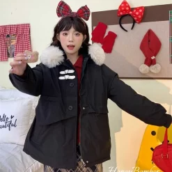 Japanese Sweet Style Black Loose Hooded Coat 13 Japanese Sweet Style Black Loose Hooded Coat -Kawaii Fashion Shop Japanese Sweet Style Black Loose Hooded Coat 9