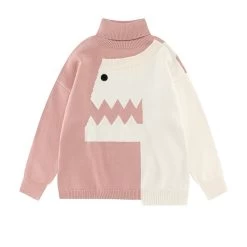 Japanese Vintage Dinosaur Embroidered Turtleneck Sweater -Kawaii Fashion Shop Japanese Vintage Dinosaur Embroidered Turtleneck Sweater 5