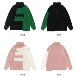 Japanese Vintage Dinosaur Embroidered Turtleneck Sweater -Kawaii Fashion Shop Japanese Vintage Dinosaur Embroidered Turtleneck Sweater 6