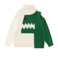 Japanese Vintage Dinosaur Embroidered Turtleneck Sweater