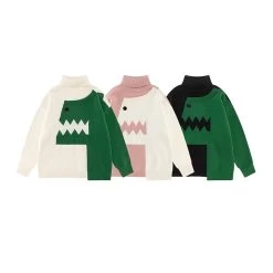 Japanese Vintage Dinosaur Embroidered Turtleneck Sweater -Kawaii Fashion Shop Japanese Vintage Dinosaur Embroidered Turtleneck Sweater 8