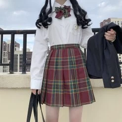 Kawaii Harajuku Embroidered Pleated Skirt -Kawaii Fashion Shop Japanese Women JK School Uniform Sets Embroidered Shirt High Waist Pleated Skirt A line Mini Harajuku 2