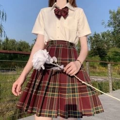 Kawaii Harajuku Embroidered Pleated Skirt -Kawaii Fashion Shop Japanese Women JK School Uniform Sets Embroidered Shirt High Waist Pleated Skirt A line Mini Harajuku 4
